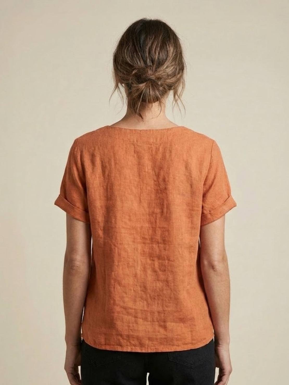 Foreen | Women's Short Sleeve Scoop Neck Top with Button Details