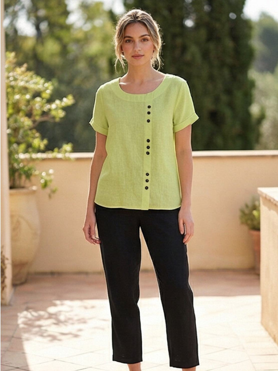 Foreen | Women's Casual Short Sleeve Top with Scoop Neck and Button Details