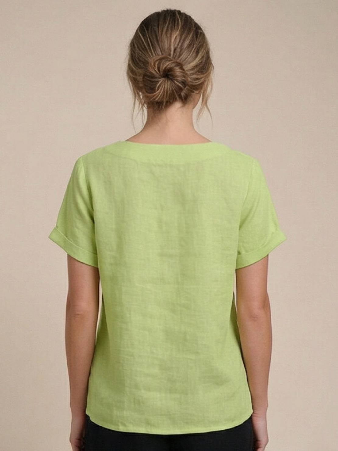 Foreen | Women's Short Sleeve Scoop Neck Top with Button Details