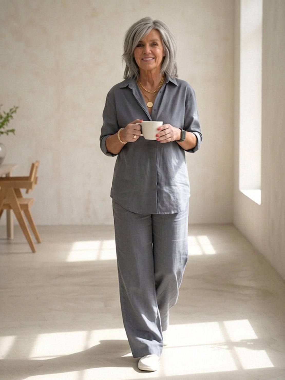 Vivian | Women's Relaxed Button-Up Shirt and Wide-Leg Pant Ensemble