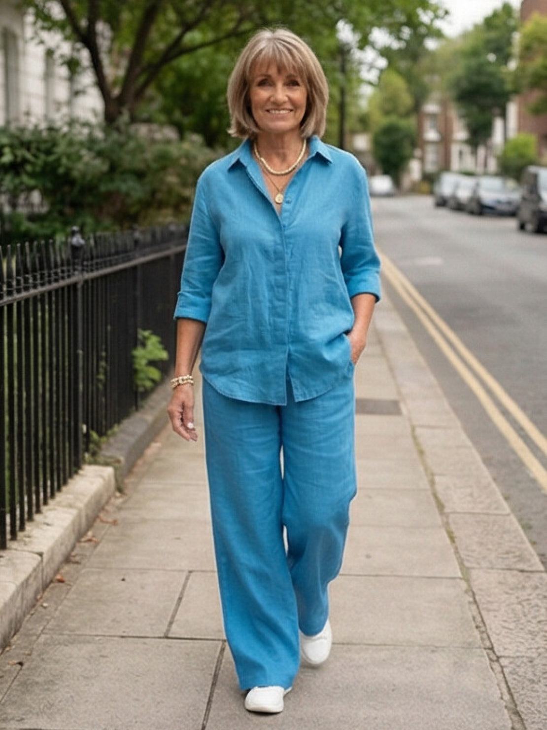 Vivian | Women's Relaxed Button-Up Shirt and Wide-Leg Pant Ensemble