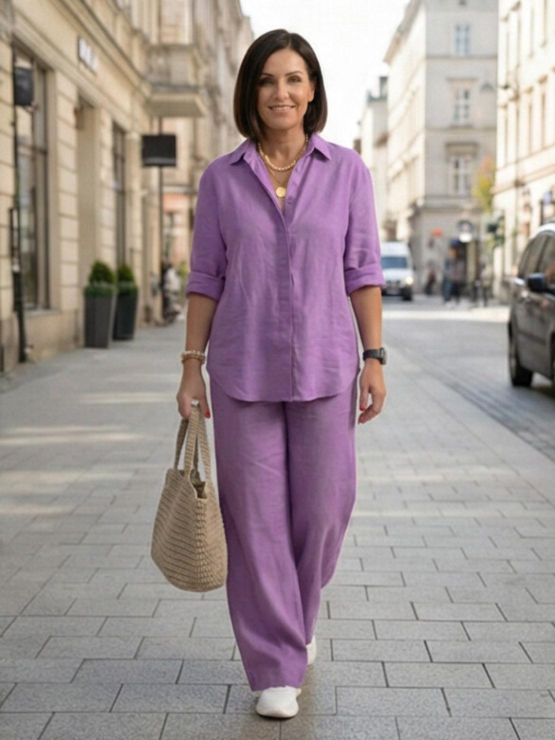 Vivian | Women's Relaxed Button-Up Shirt and Wide-Leg Pant Ensemble