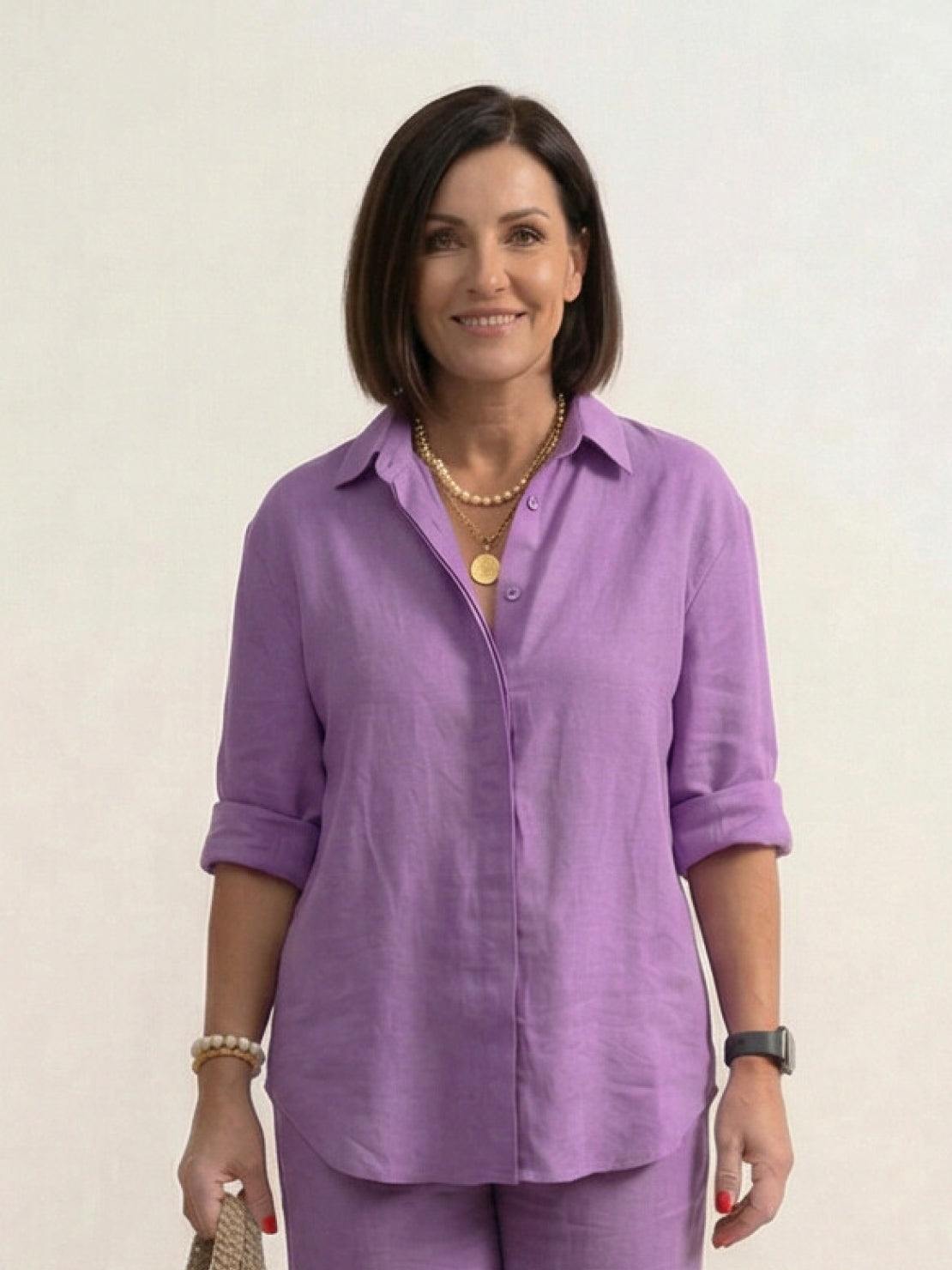 Vivian | Women's Relaxed Button-Up Shirt and Wide-Leg Pant Ensemble