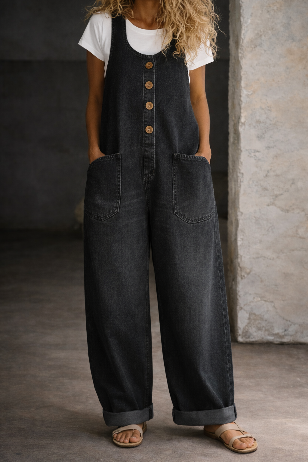 Remy | Women's Wide Leg Overalls with Button Front