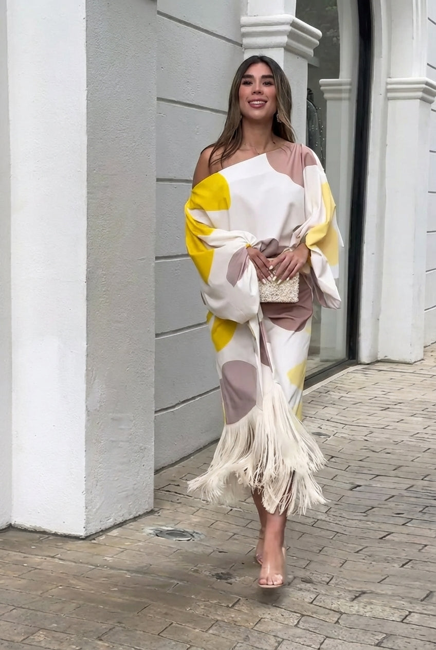 Rhiannon | Women's One-Shoulder Fringe Midi Ensemble