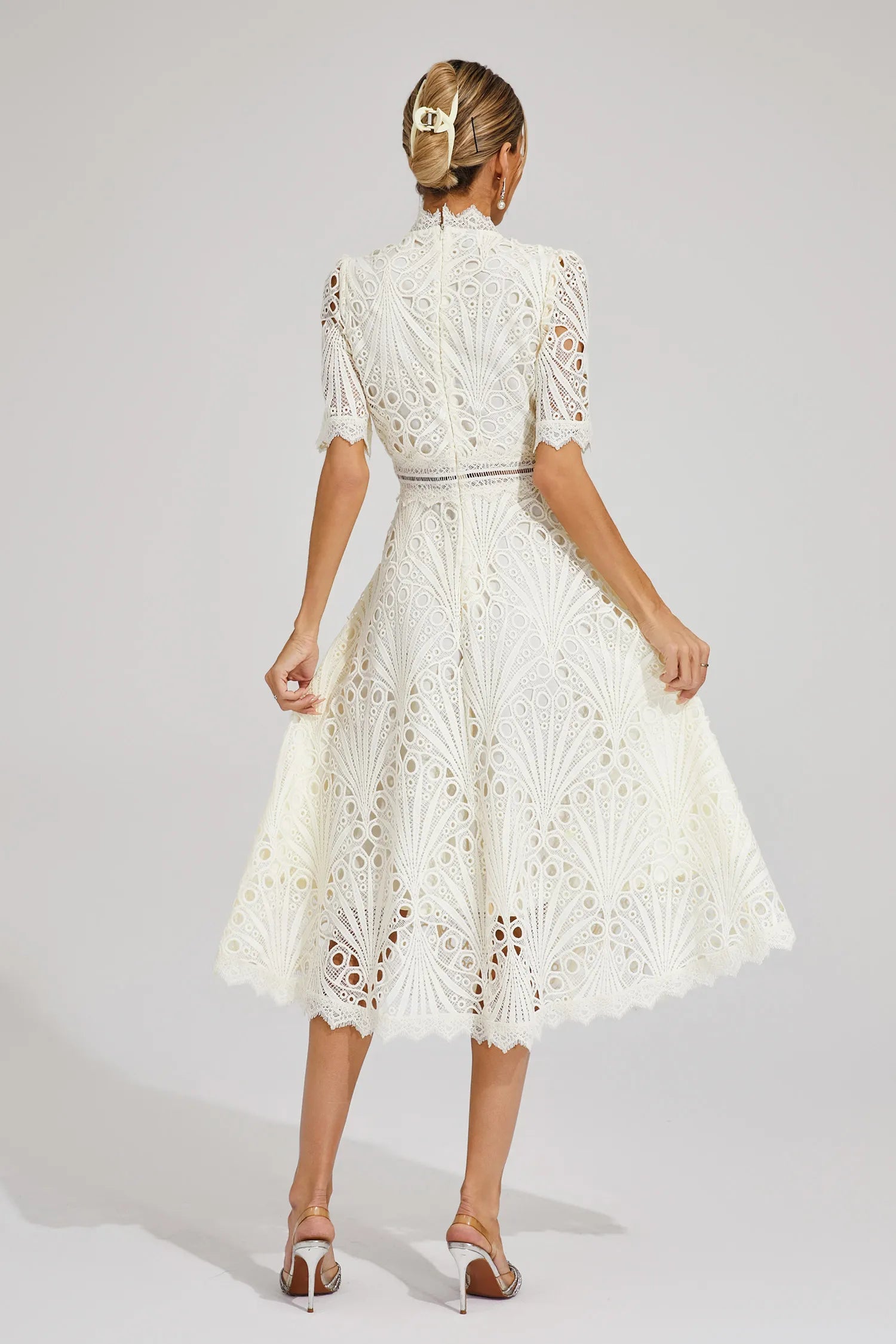 Rosalinda | Women's Short Sleeve Midi Dress with Mock Neck