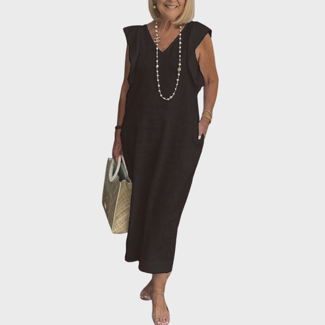 Rosalinda | Women's Sleeveless V-Neck Maxi Dress with Pockets