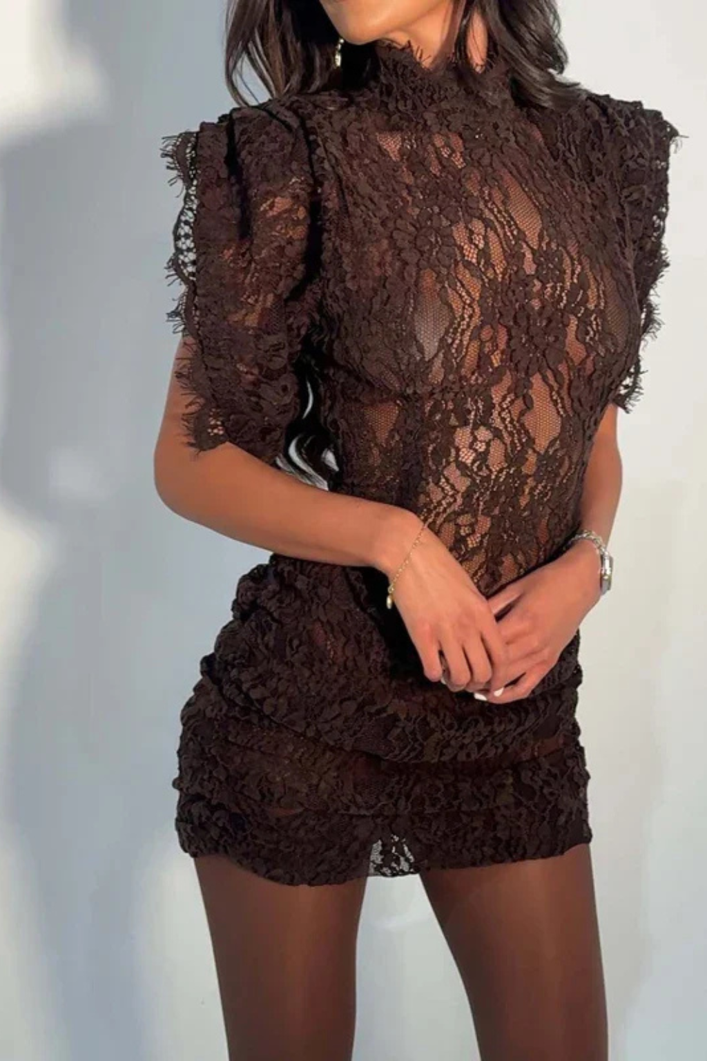 Rosalynn | Women's Short Sleeve Bodycon Mini Dress with Mock Neck