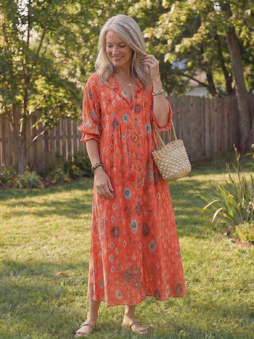 Roselyn | Women's Floral Maxi Dress with Button Front