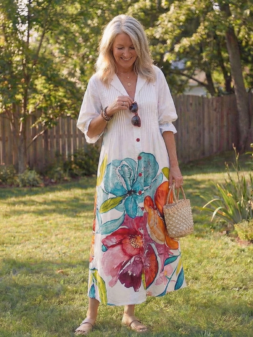 Roselyn | Women's Floral Maxi Dress with Button Front
