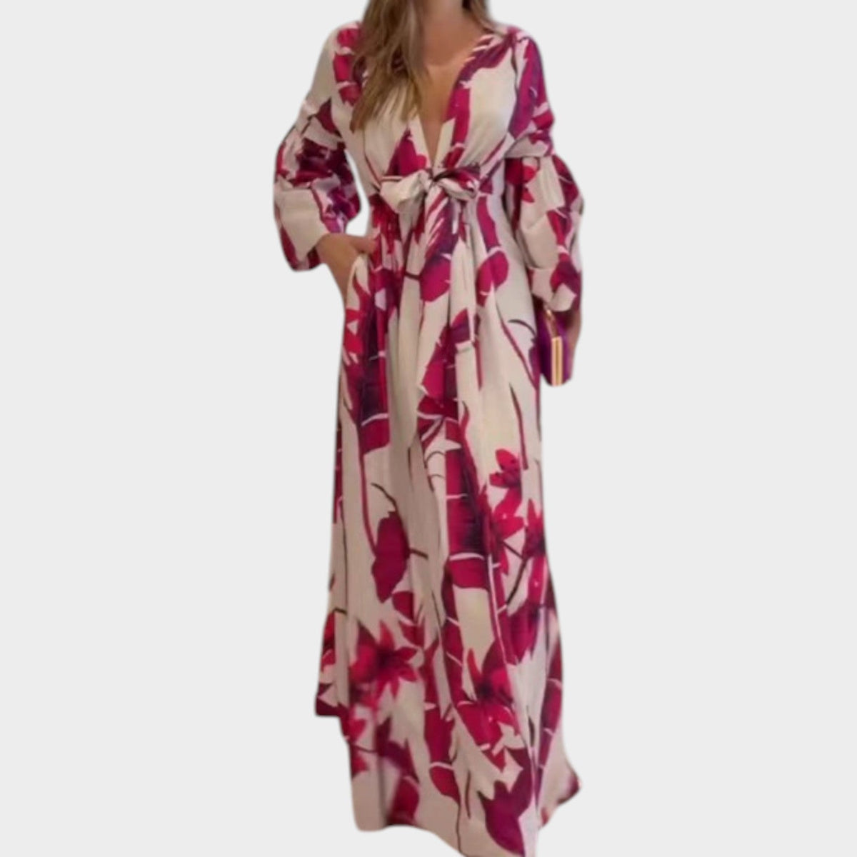 Women's Floral Wrap Maxi Dress V-Neck Waist Tie