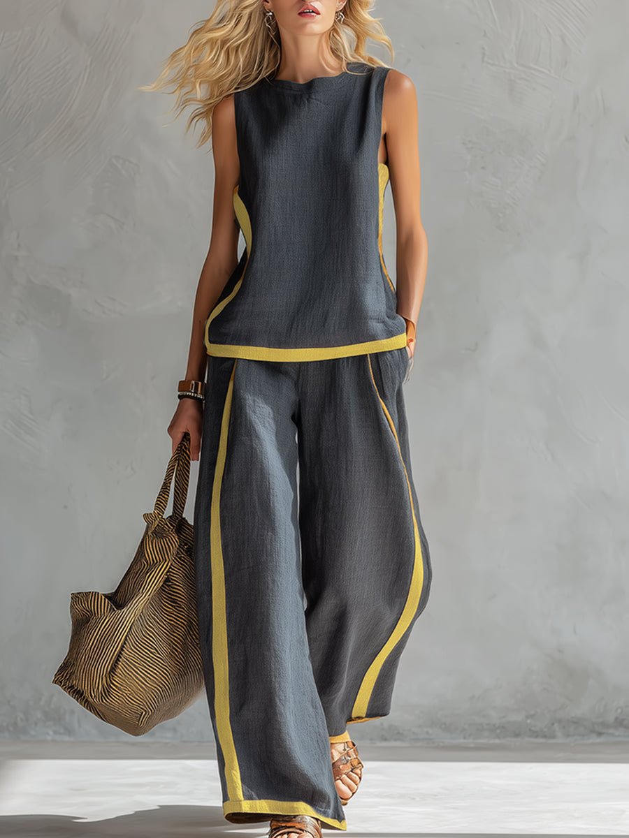 Seraphine | Women's Sleeveless Two-Piece Set with Contrast Trim