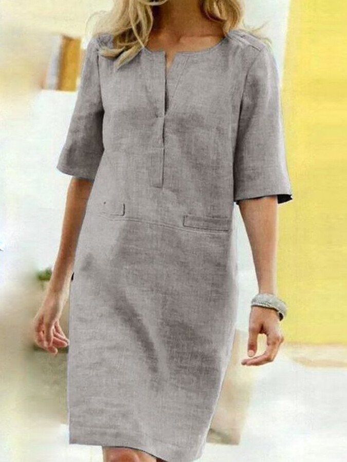 Seraphine | Women's 3/4 Sleeve Shift Dress with Split Neck