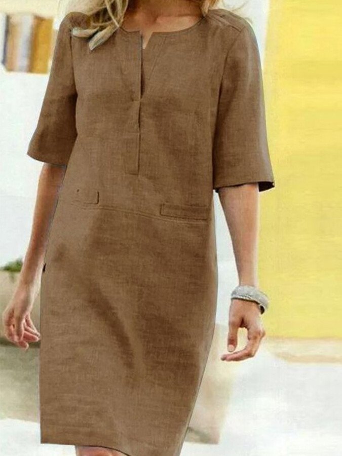 Seraphine | Women's 3/4 Sleeve Shift Dress with Split Neck