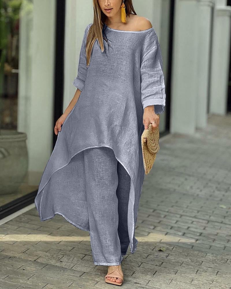 Oasis | Women's Longline Tunic & Wide Leg Pants Two-Piece Set