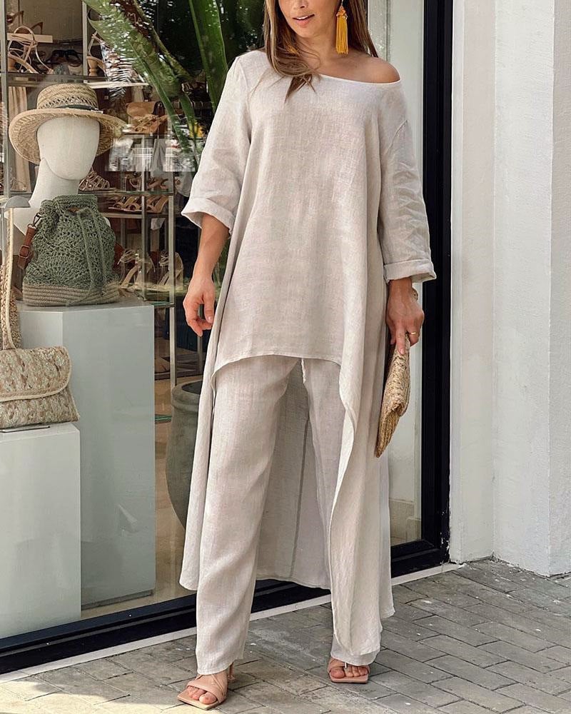 Oasis | Women's Longline Tunic & Wide Leg Pants Two-Piece Set