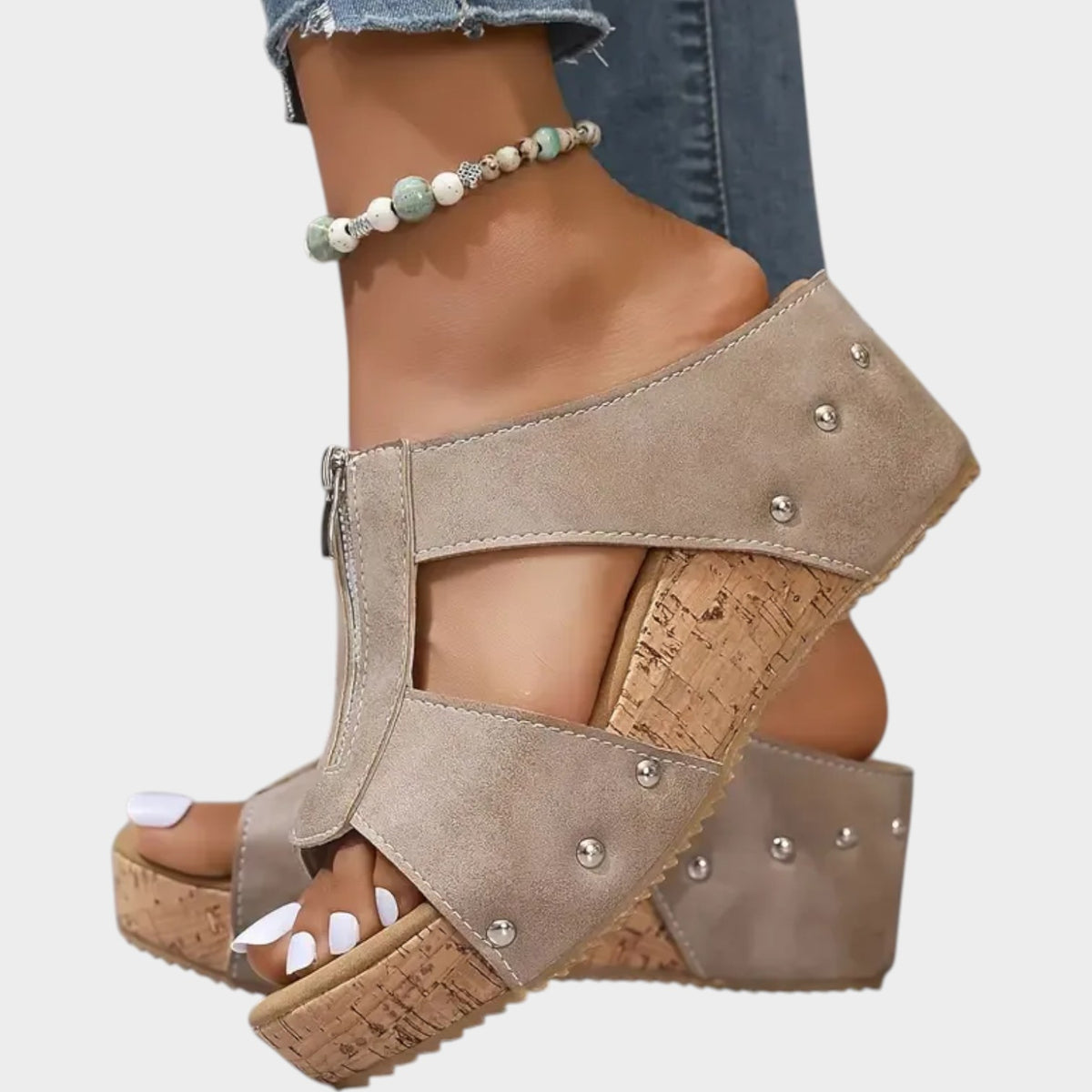 Women's Leather Wedge Sandals Open-Toe with Arch Support