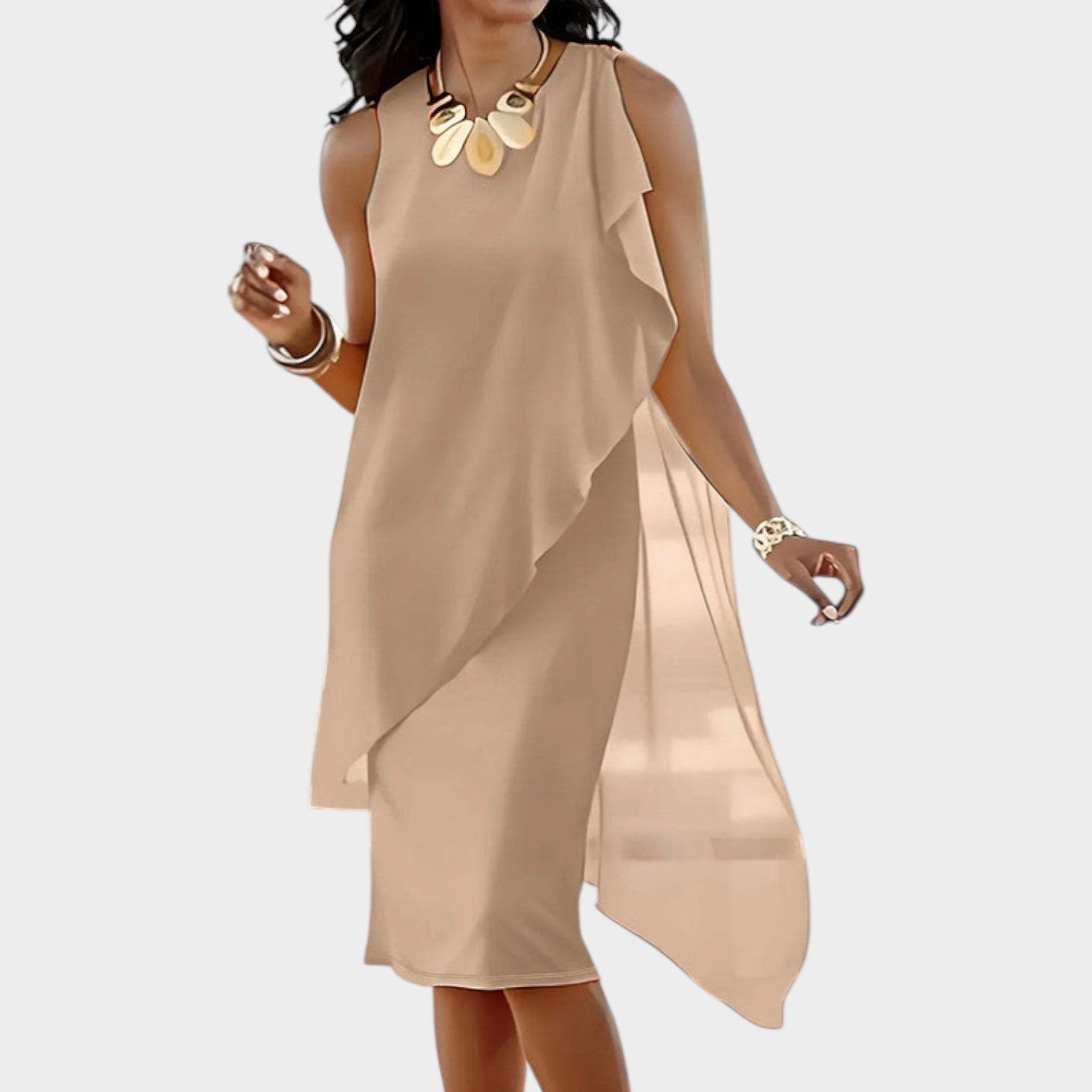 Sleeveless Cocktail Chiffon Midi Dress
