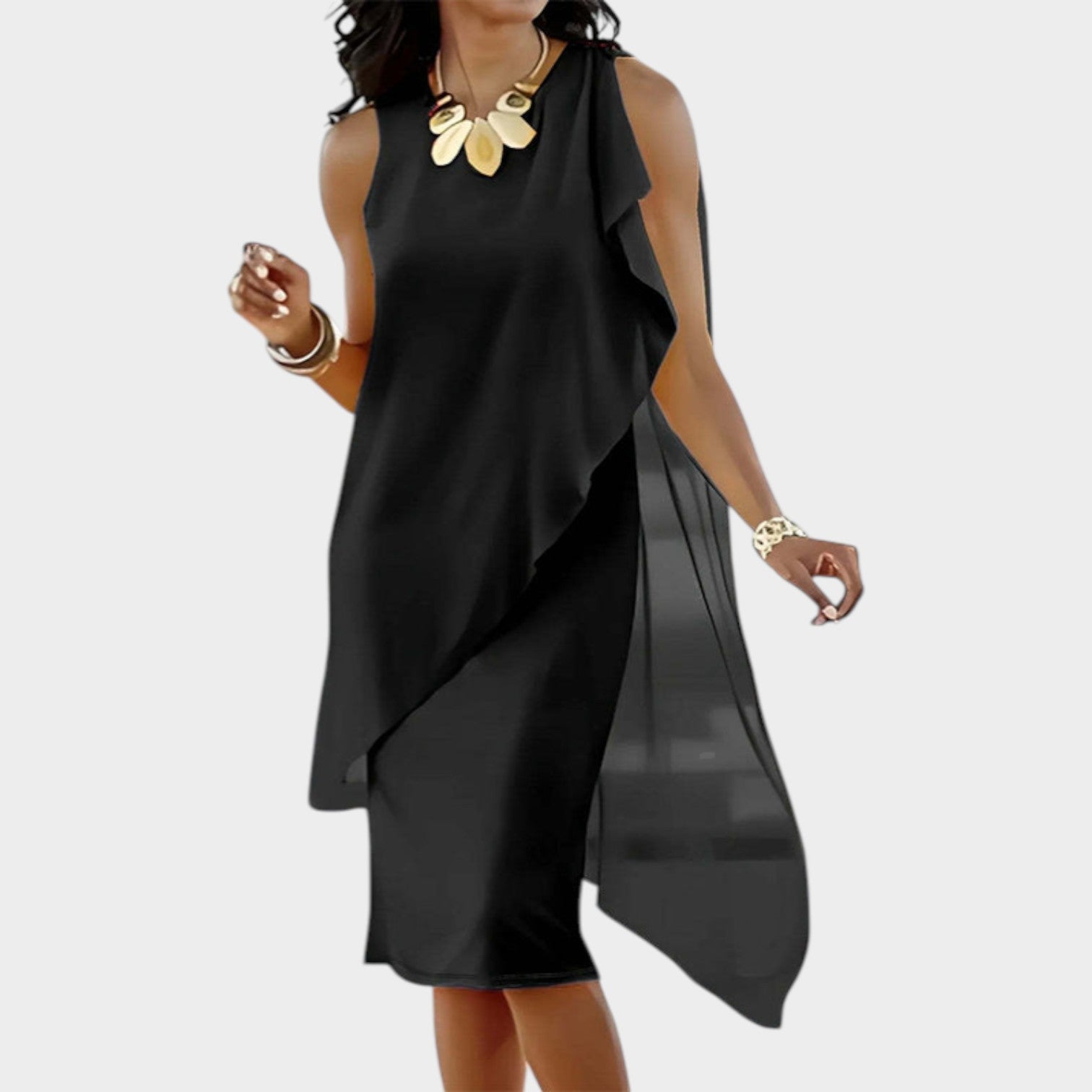 Sleeveless Cocktail Chiffon Midi Dress