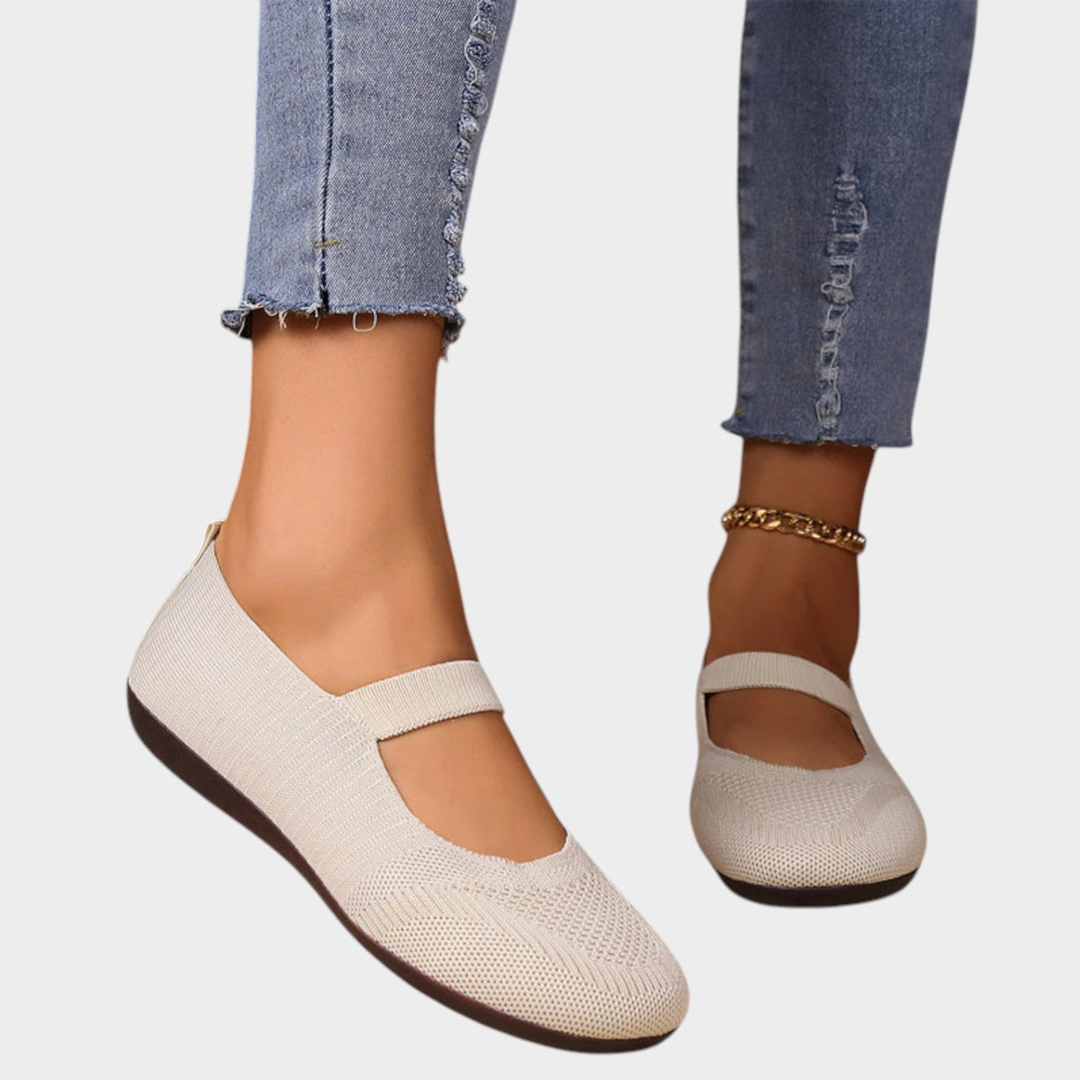 Women’s Knit Ballet Flats Breathable Mesh Elastic Strap Cushioned Insole