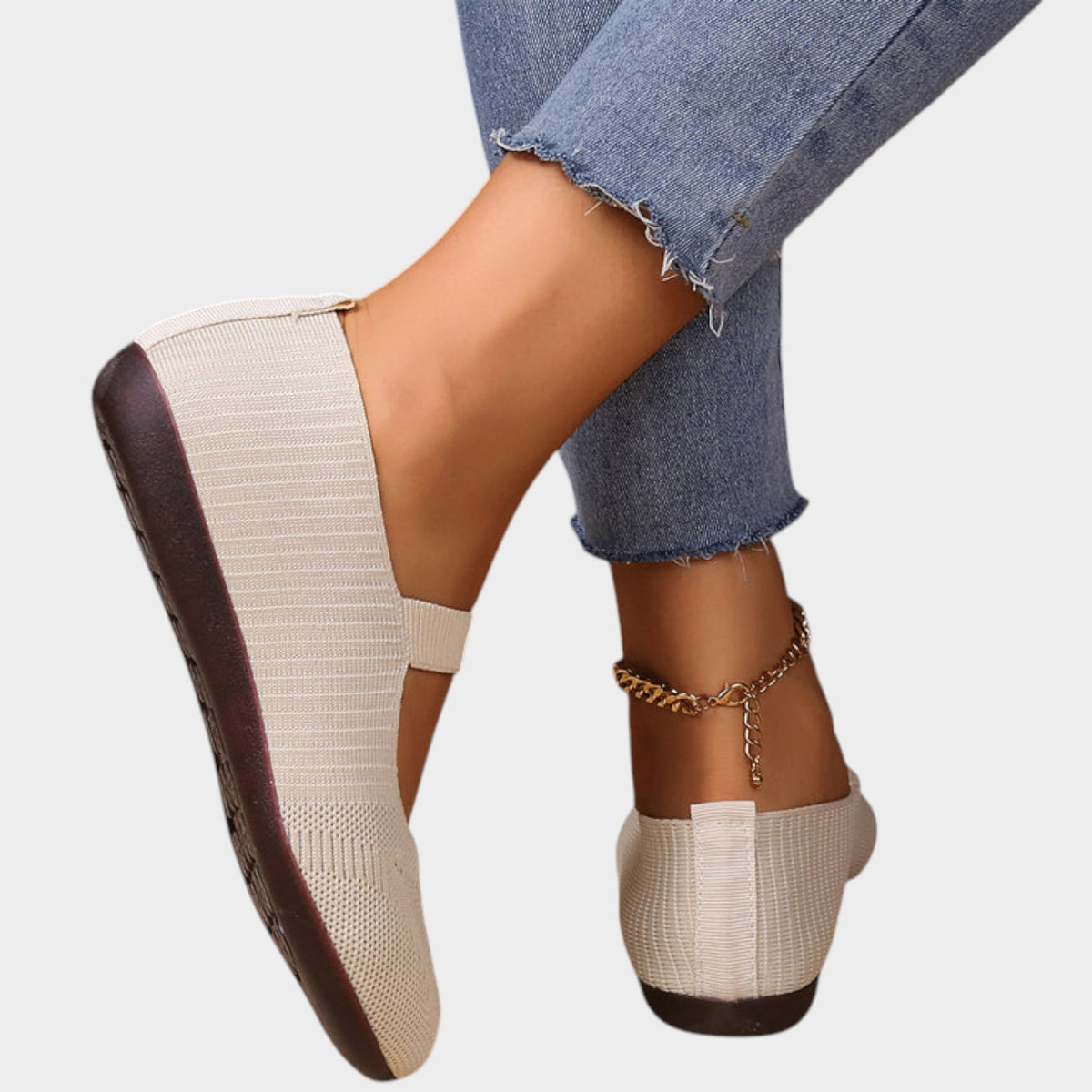 Women’s Knit Ballet Flats Breathable Mesh Elastic Strap Cushioned Insole