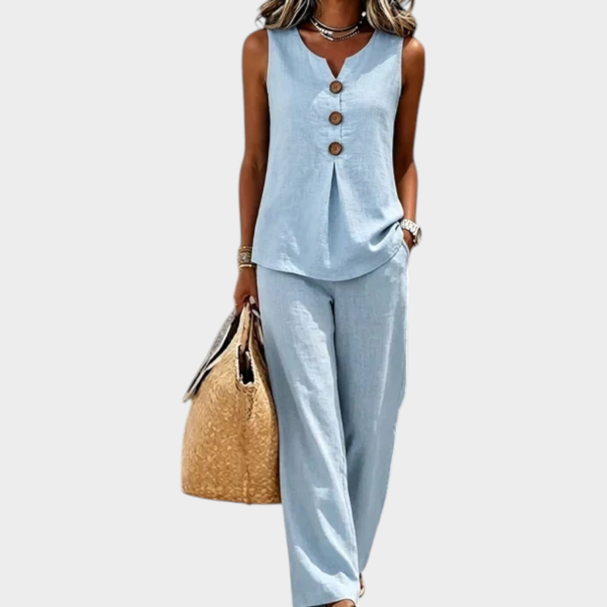 Women's Matching Set Sleeveless Top & Loose Fit Pants