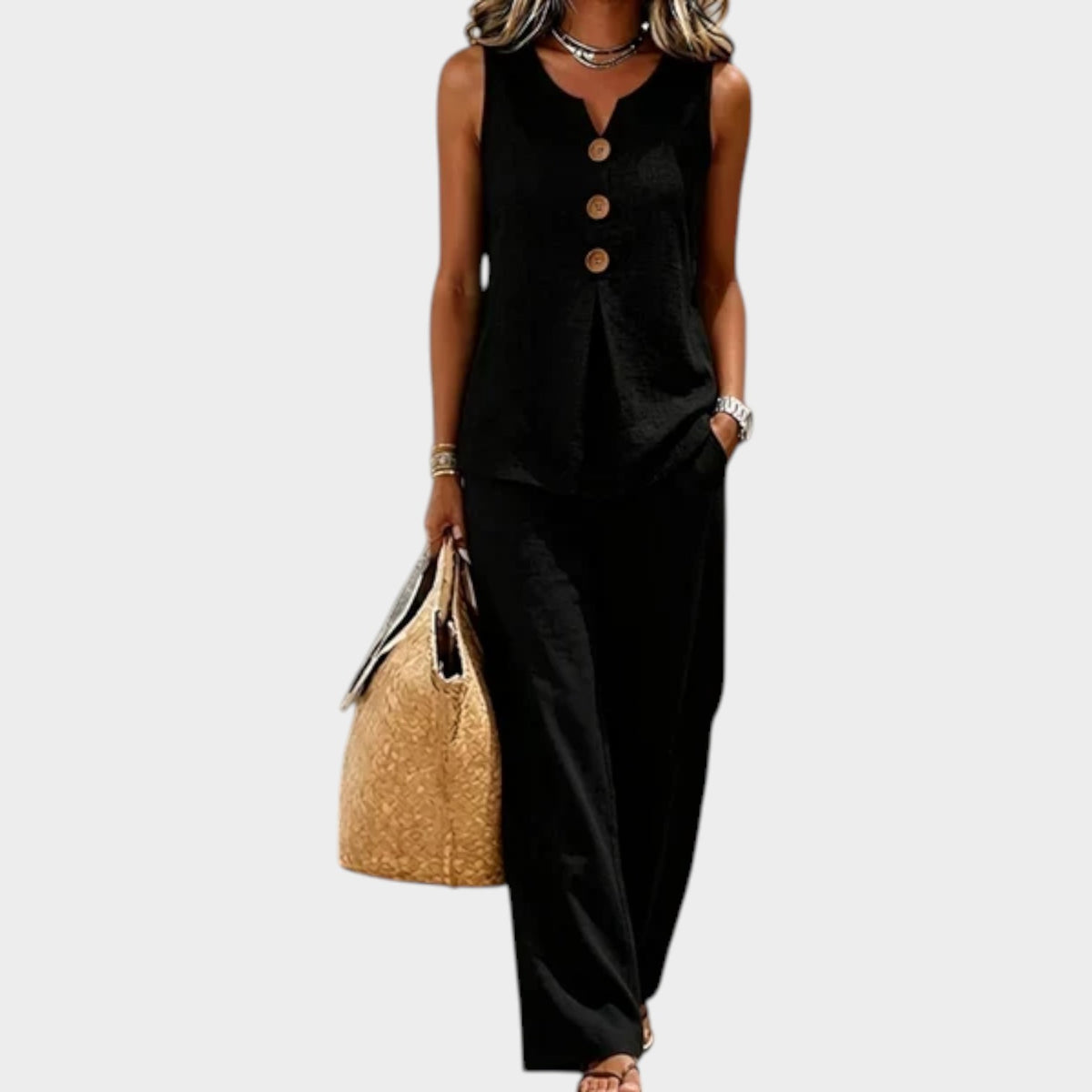 Women's Matching Set Sleeveless Top & Loose Fit Pants
