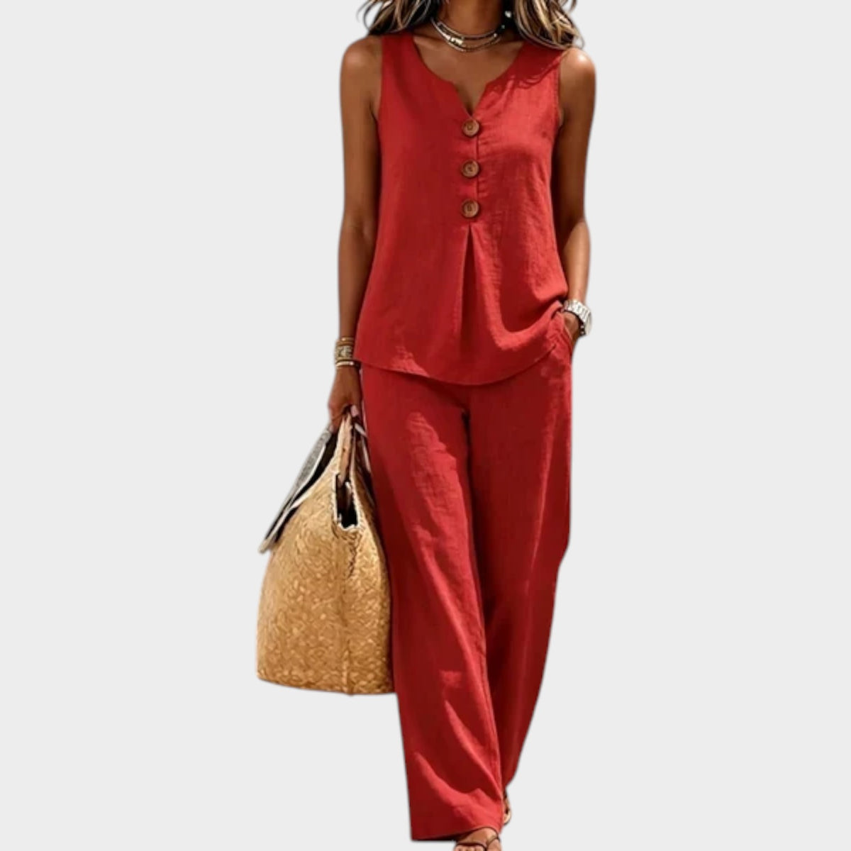 Women's Matching Set Sleeveless Top & Loose Fit Pants