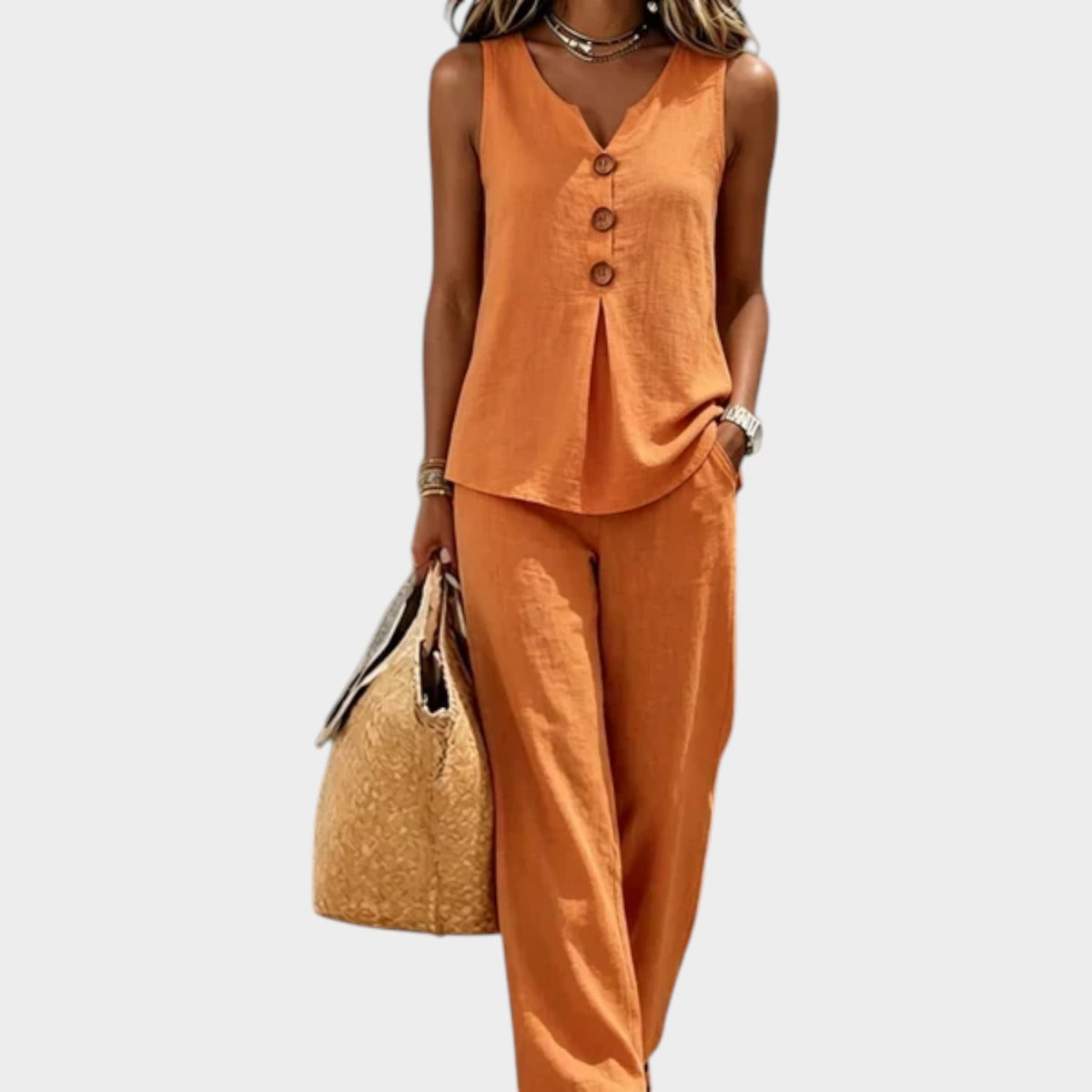 Women's Matching Set Sleeveless Top & Loose Fit Pants