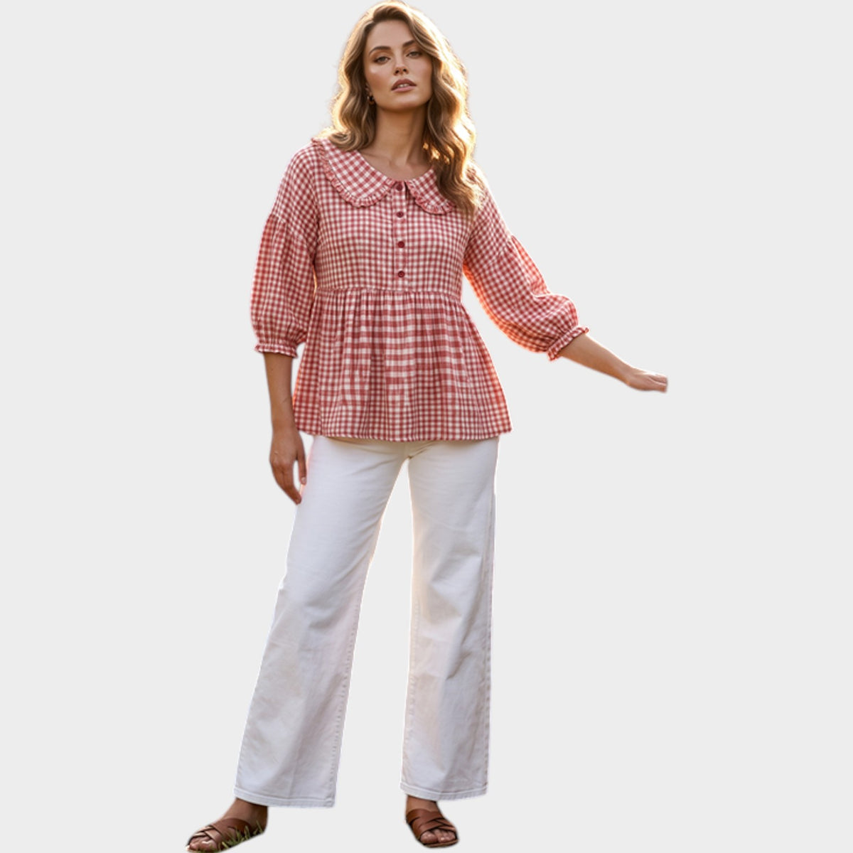 Women's Check Top Casual Gingham Blouse