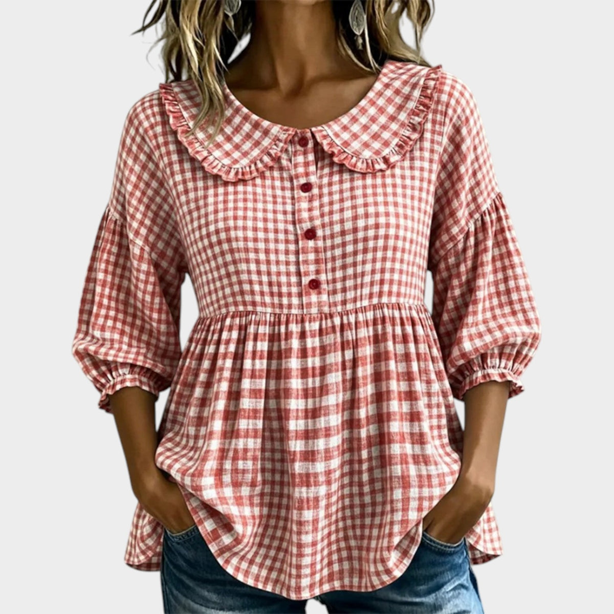 Women's Check Top Casual Gingham Blouse