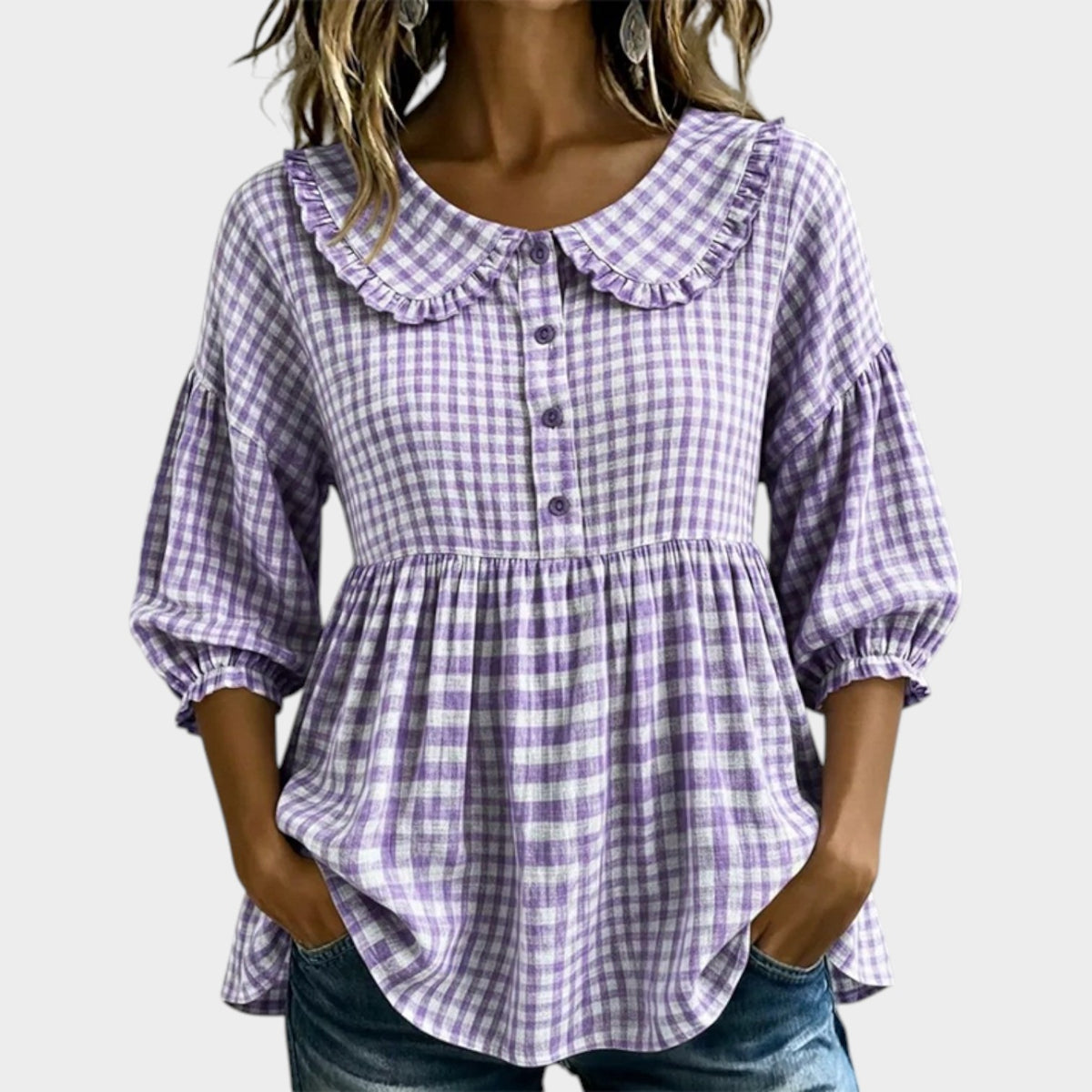Women's Check Top Casual Gingham Blouse