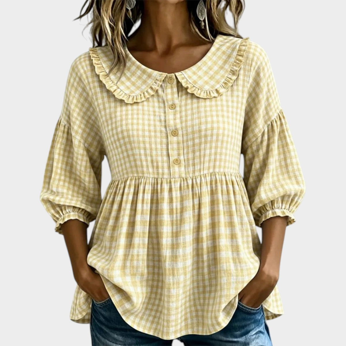Women's Check Top Casual Gingham Blouse