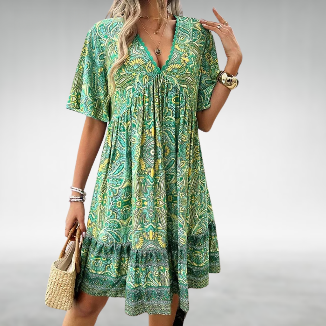 Tahlia | Women's Bohemian V-Neck Mini Dress with Print