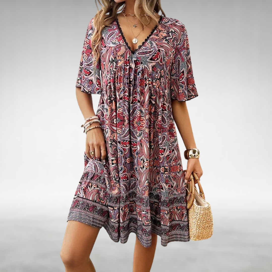 Tahlia | Women's Bohemian V-Neck Mini Dress with Print