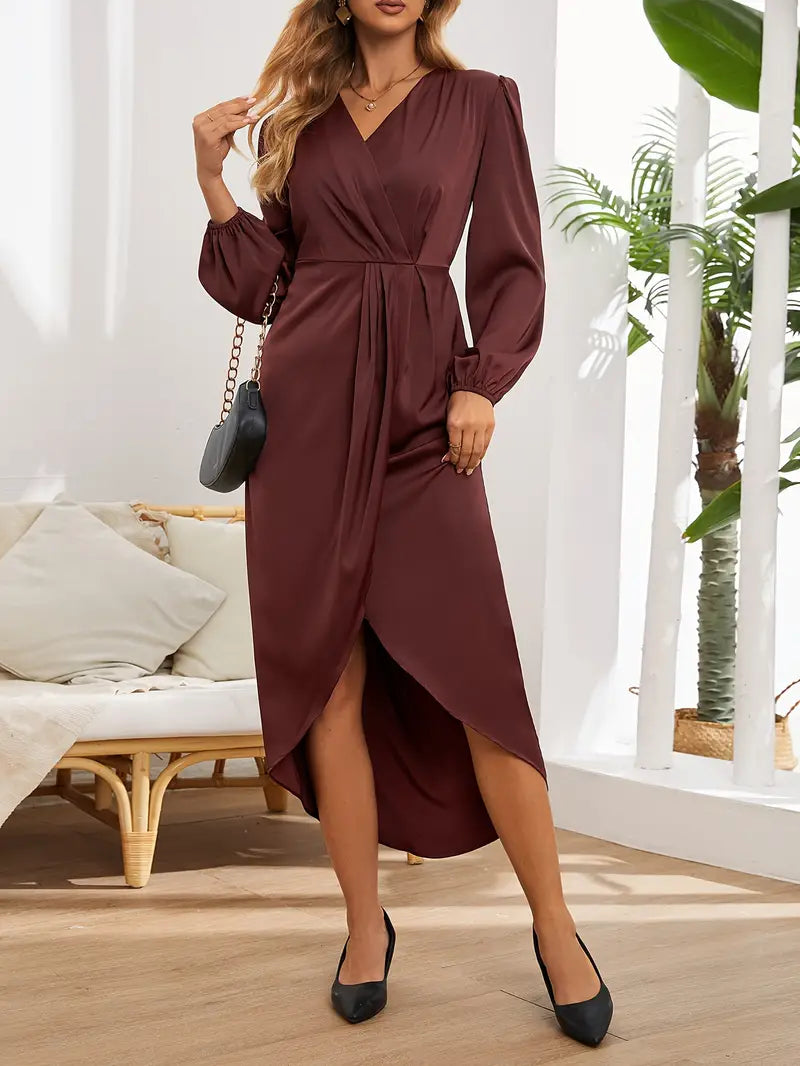 Theodora | Women's Midi Dress with Long Sleeve Wrap Design
