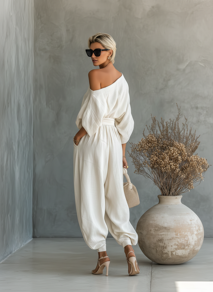 Thessaly | Women's Off-Shoulder Long Sleeve Two-Piece Ensemble