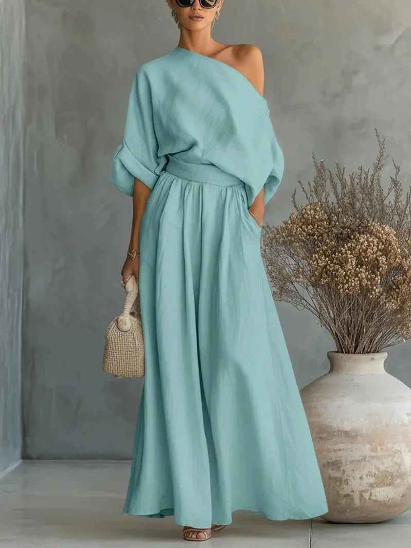 Thessaly | Women's Off-Shoulder Long Sleeve Two-Piece Ensemble