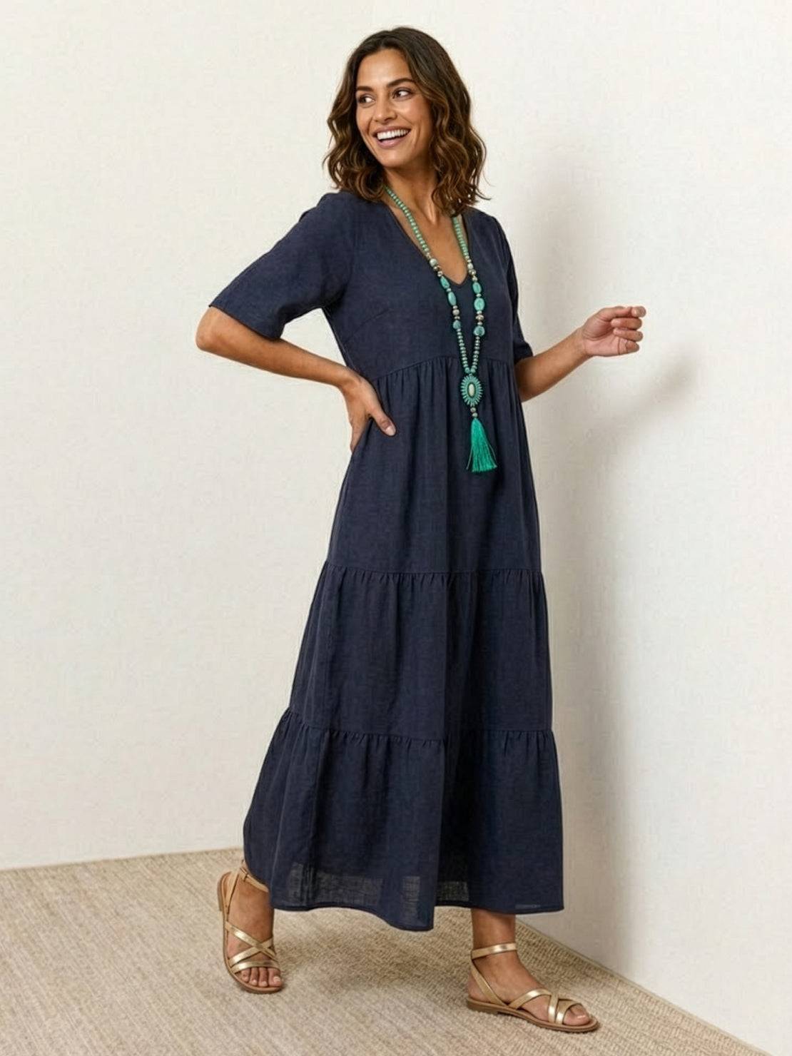 Sienna | Women's Short Sleeve V-Neck Tiered Maxi Dress
