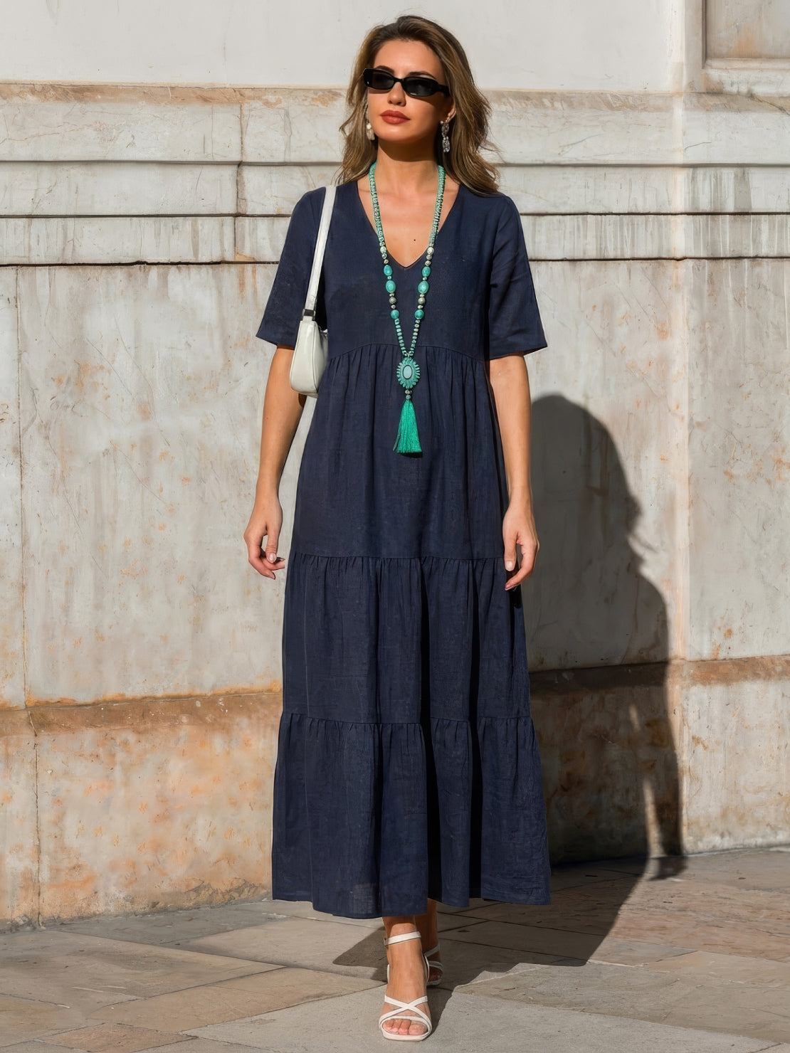Sienna | Women's Short Sleeve V-Neck Tiered Maxi Dress