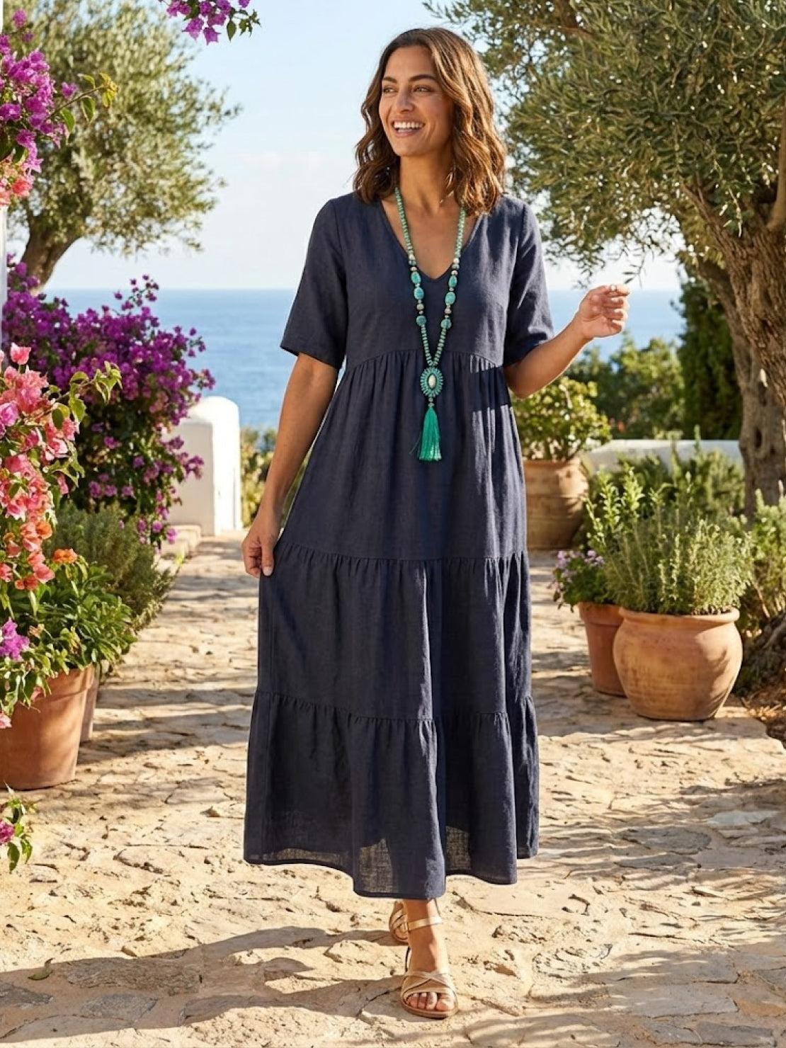 Sienna | Women's Short Sleeve V-Neck Tiered Maxi Dress