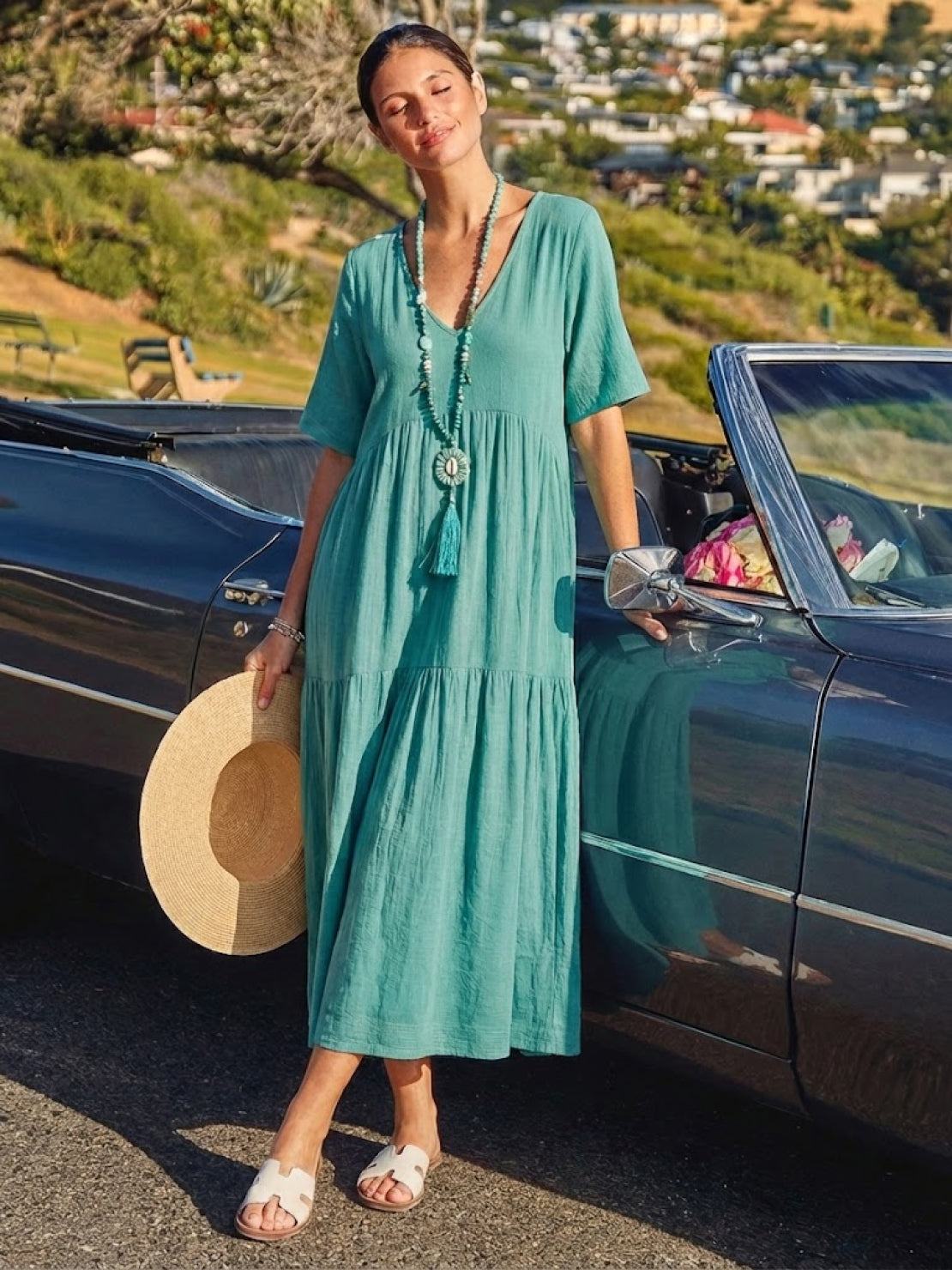 Sienna | Women's Short Sleeve V-Neck Tiered Maxi Dress