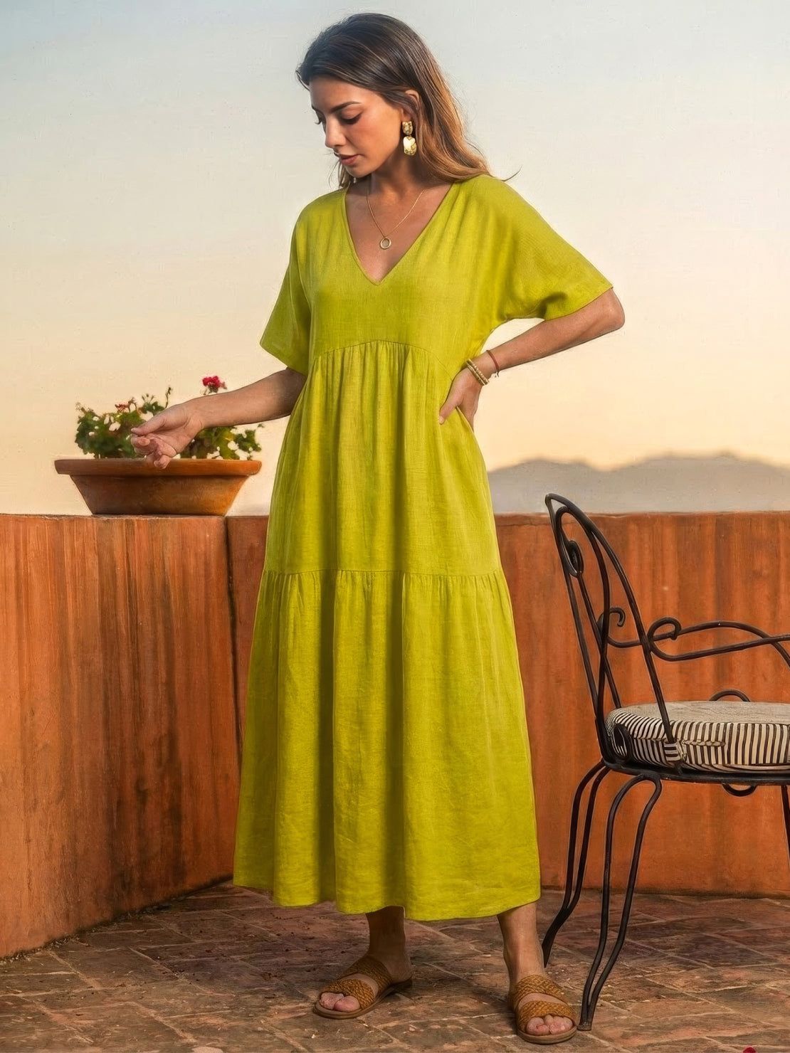 Sienna | Women's Short Sleeve V-Neck Tiered Maxi Dress