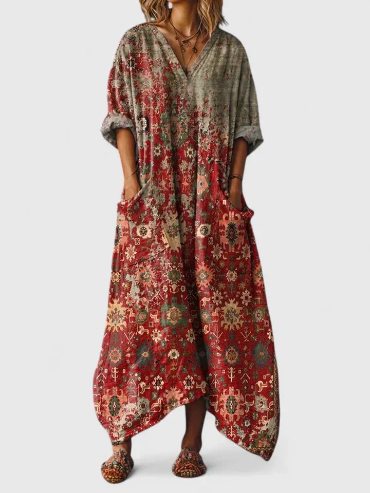 Valentina | Women's V-Neck Maxi Dress with Paisley Print
