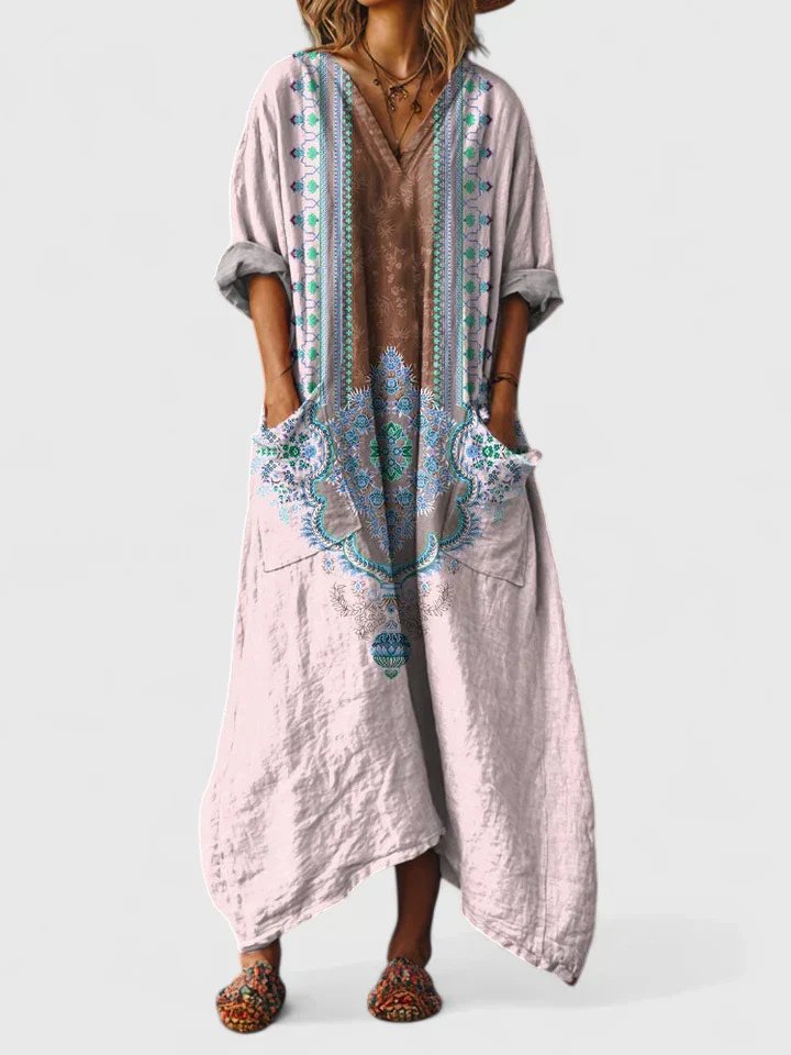Valentina | Women's V-Neck Maxi Dress with Paisley Print