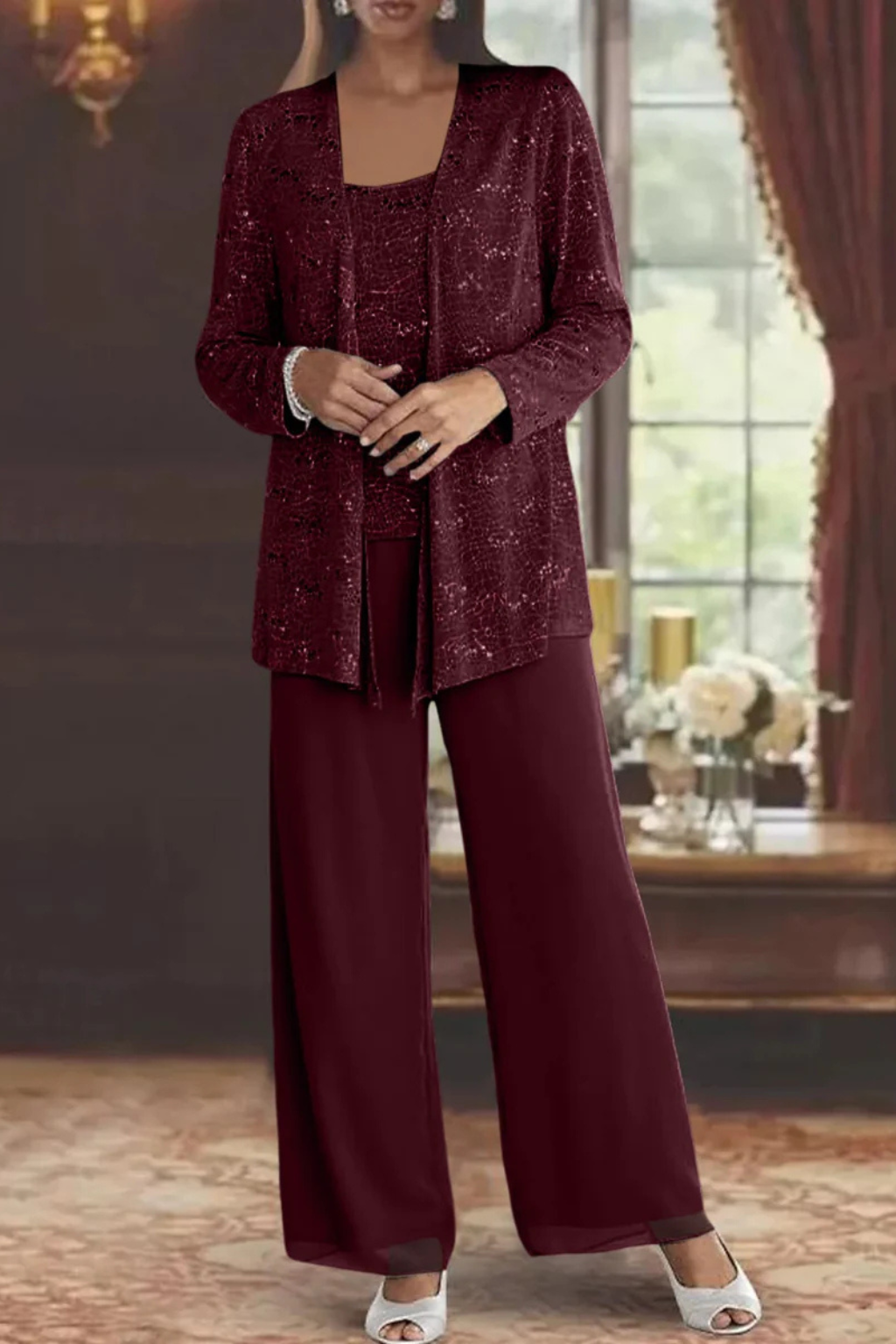 Veronica | Women's Three-Piece Wide-Leg Pant Suit with Jacket