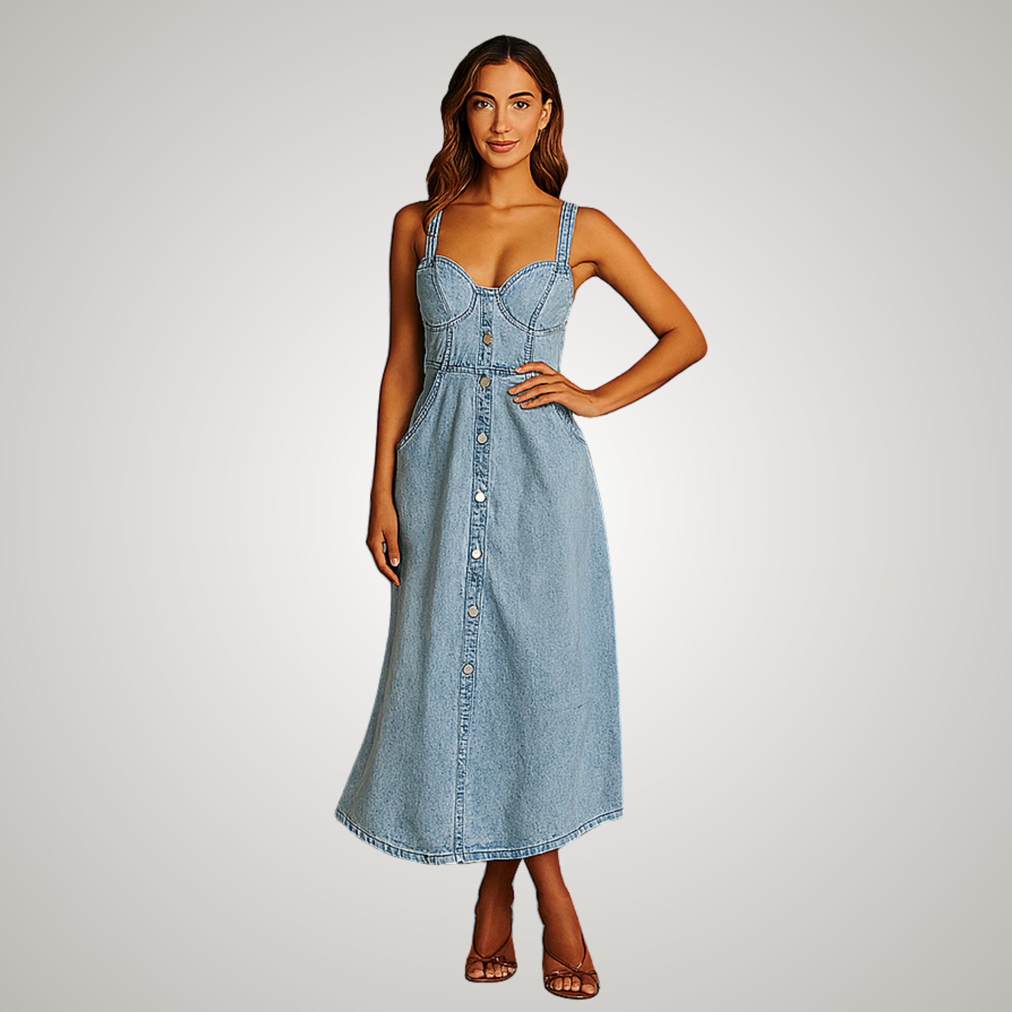 Cindy™ | Timeless Sleeveless Denim Dress with Button Front