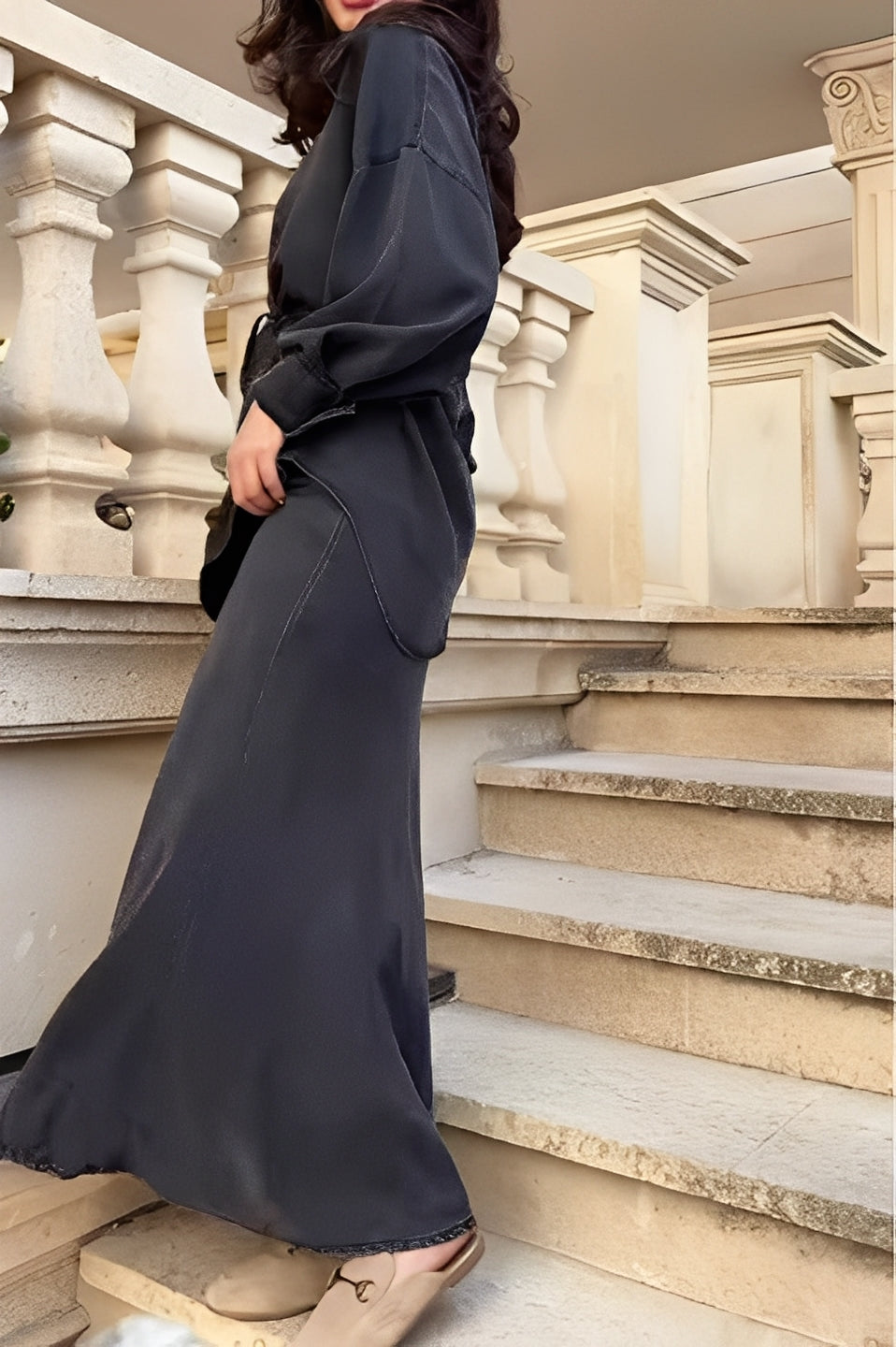 Lisa™ | Long Sleeve Tie-Front Shirt & Skirt Ensemble
