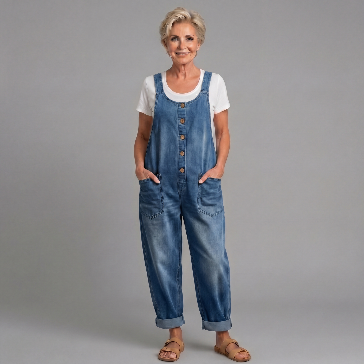 Winifred | Women's Button-Up Wide Leg Overalls