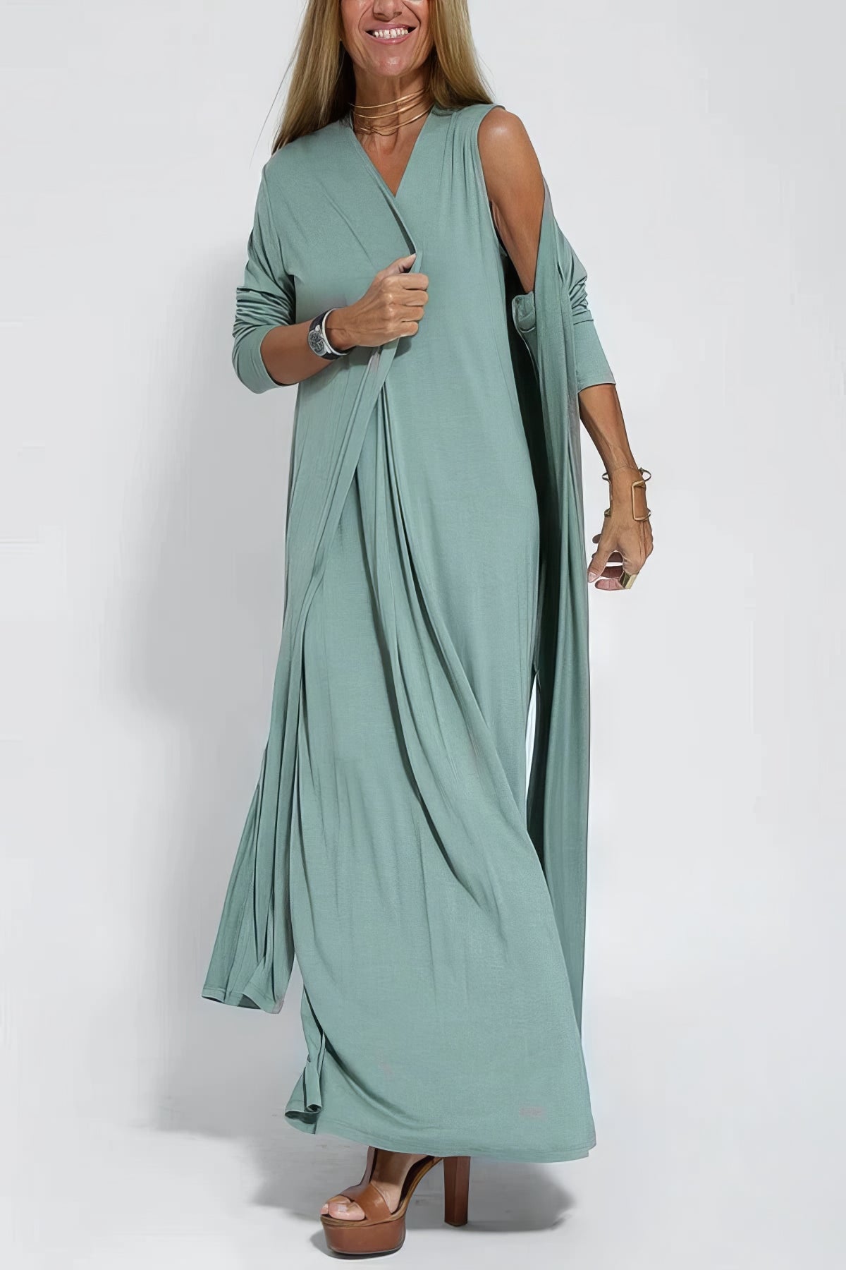 Juno™ | Stylish Long Dress with Matching Cardigan